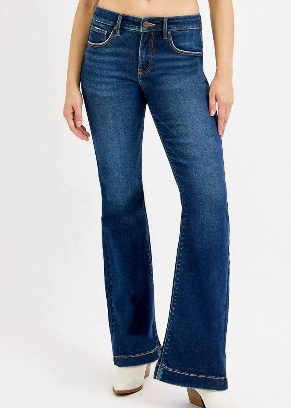 NEW RISEN mid rise flare jeans in dark
